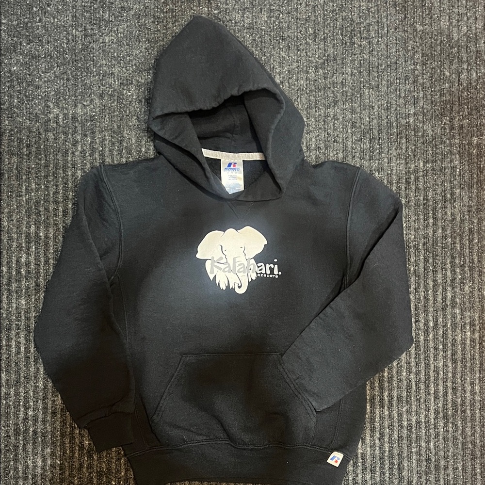 Kalahari Hoodie Youth Black Hoodie with Elephant Design size M